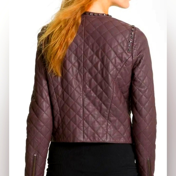 Rebecca Taylor Burgandy Quilted Leather Jacket, Size S - Picture 2 of 12